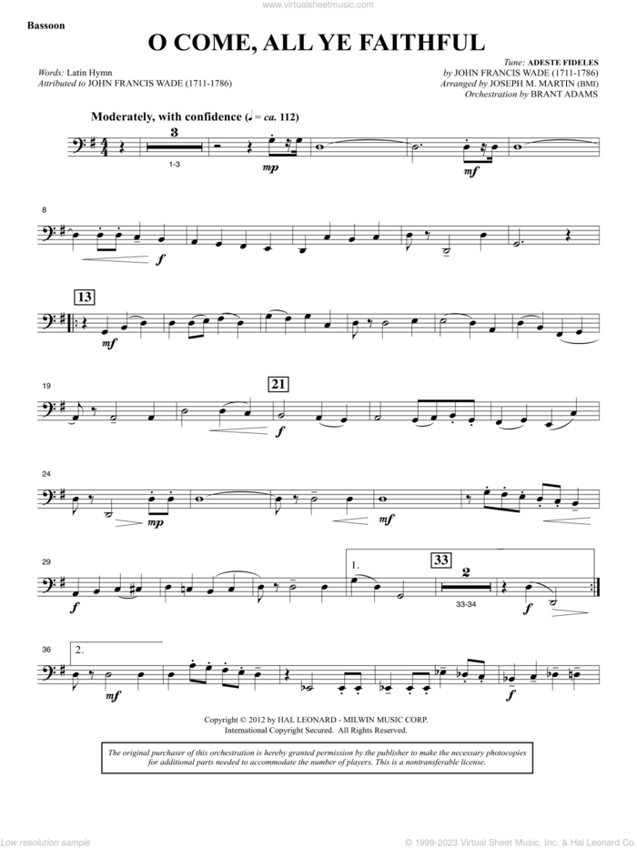 Carols for Choir and Congregation sheet music for orchestra/band (bassoon) by Joseph M. Martin, intermediate skill level