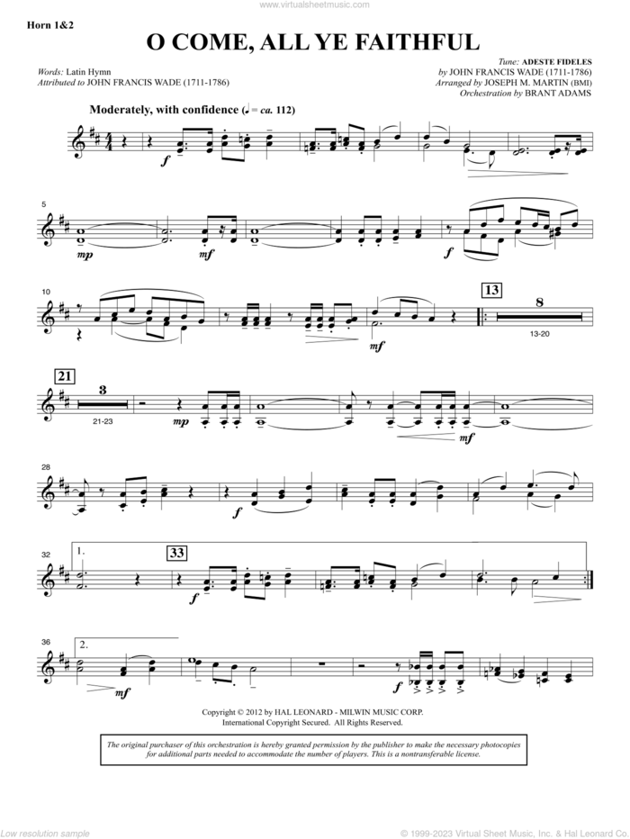 Carols for Choir and Congregation sheet music for orchestra/band (f horn 1 and 2) by Joseph M. Martin, intermediate skill level