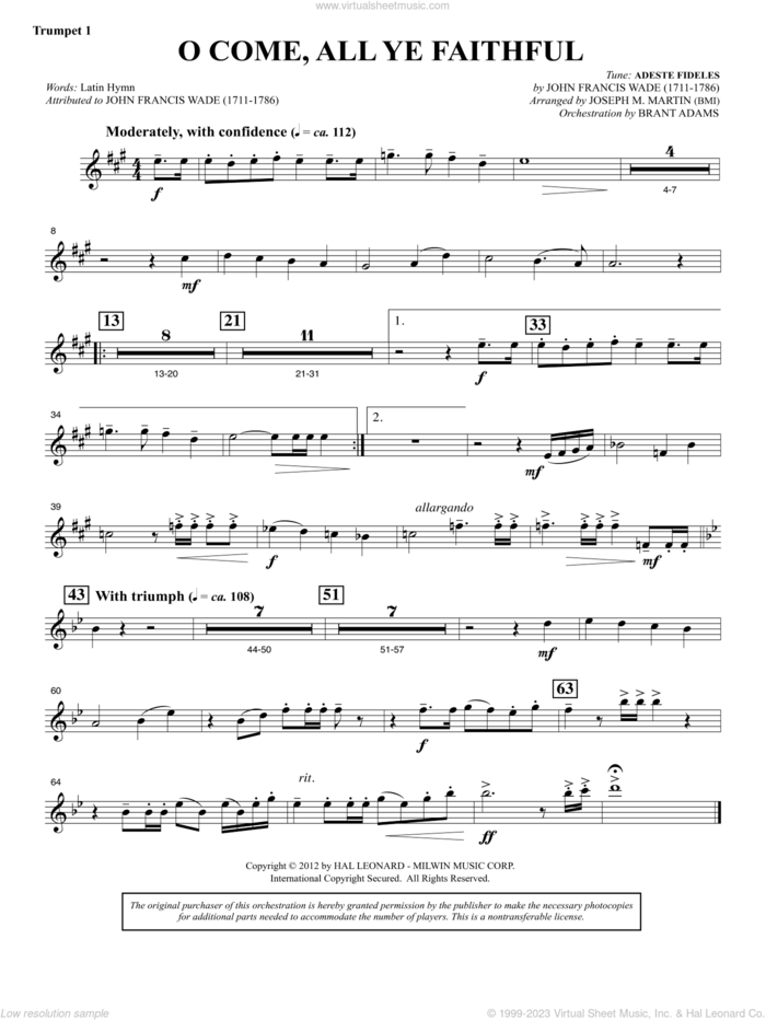 Carols for Choir and Congregation sheet music for orchestra/band (Bb trumpet 1) by Joseph M. Martin, intermediate skill level