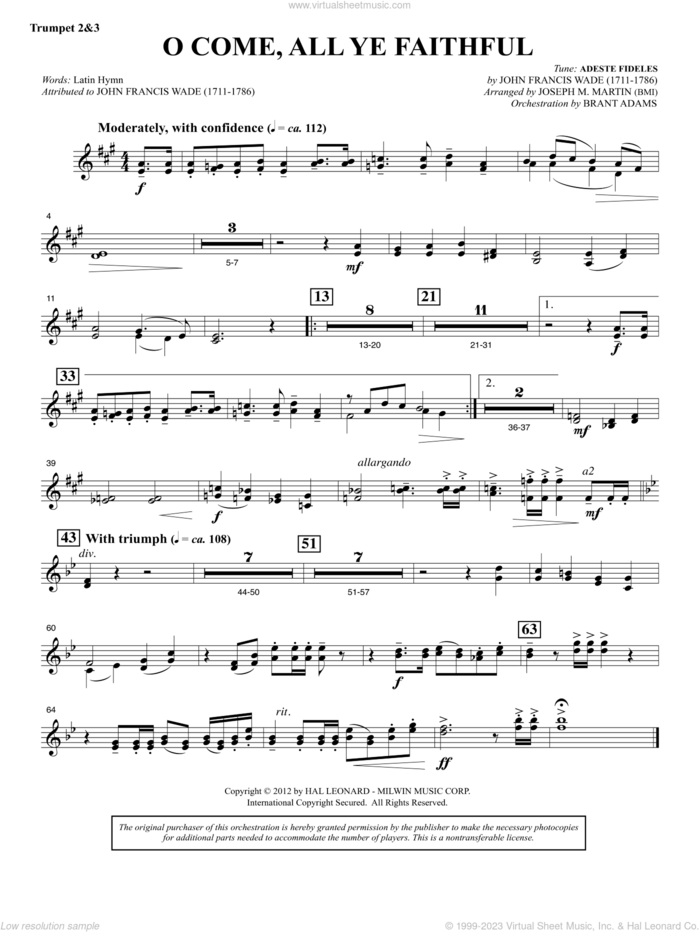 Carols for Choir and Congregation sheet music for orchestra/band (Bb trumpet 2,3) by Joseph M. Martin, intermediate skill level