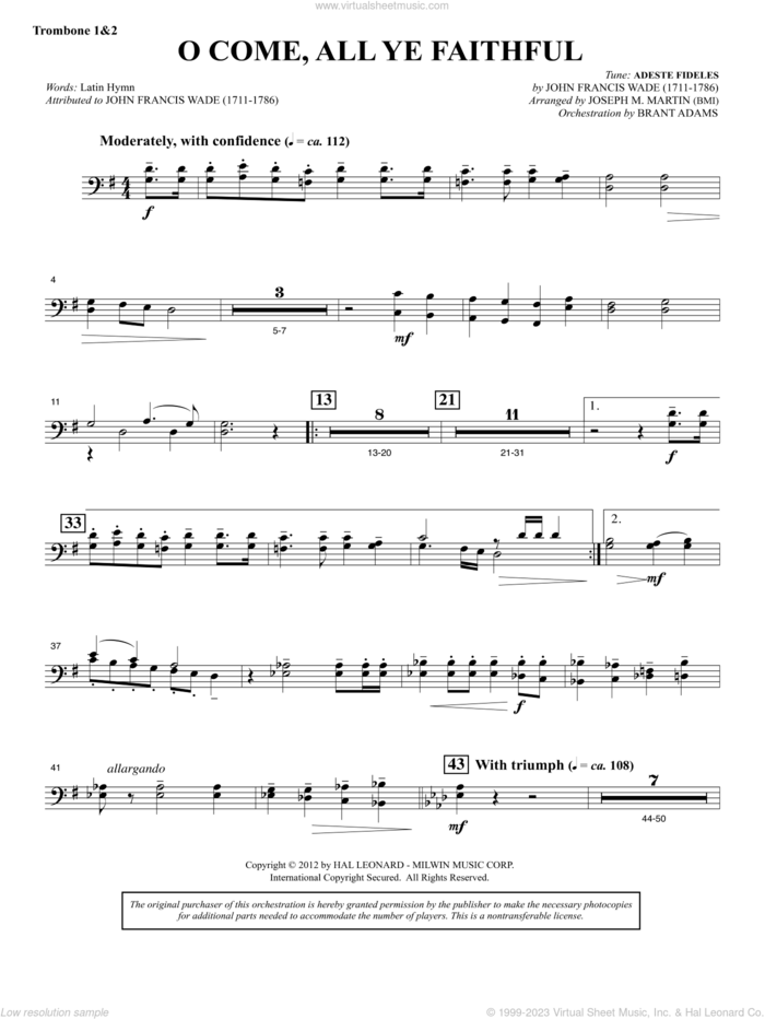 Carols for Choir and Congregation sheet music for orchestra/band (trombone 1, 2) by Joseph M. Martin, intermediate skill level