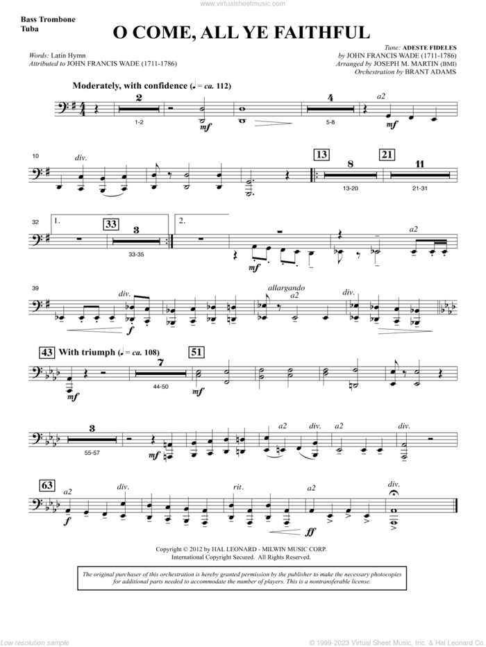 Carols for Choir and Congregation sheet music for orchestra/band (bass trombone/tuba) by Joseph M. Martin, intermediate skill level