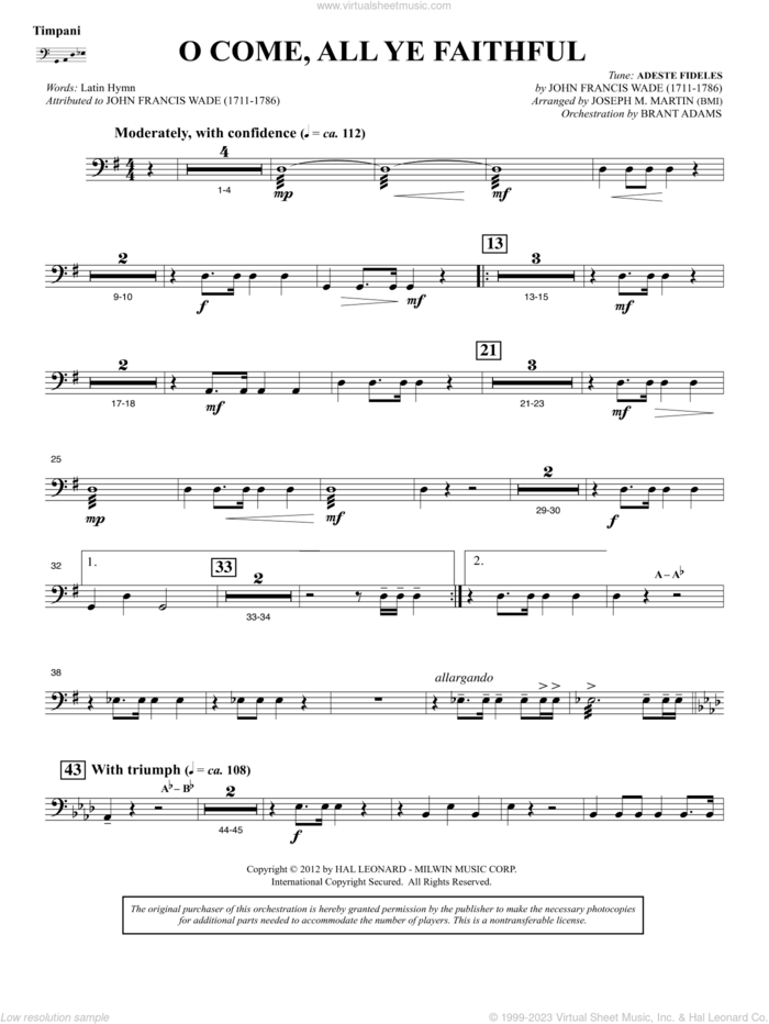 Carols for Choir and Congregation sheet music for orchestra/band (timpani) by Joseph M. Martin, intermediate skill level