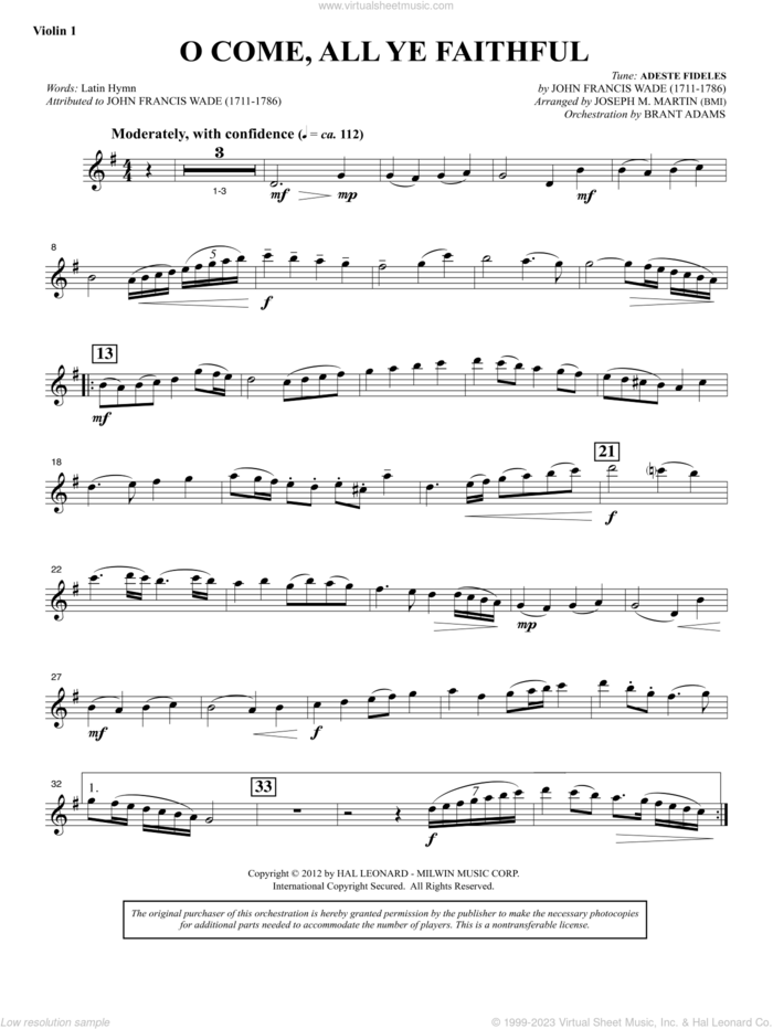 Carols for Choir and Congregation sheet music for orchestra/band (violin 1) by Joseph M. Martin, intermediate skill level
