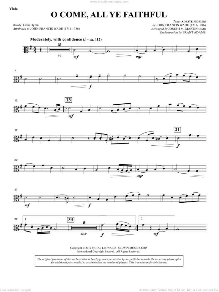 Carols for Choir and Congregation sheet music for orchestra/band (viola) by Joseph M. Martin, intermediate skill level