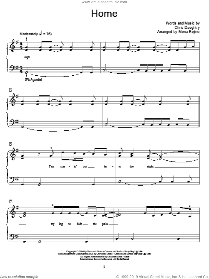Home sheet music for piano solo (elementary) by Daughtry, Miscellaneous, Mona Rejino and Chris Daughtry, beginner piano (elementary)