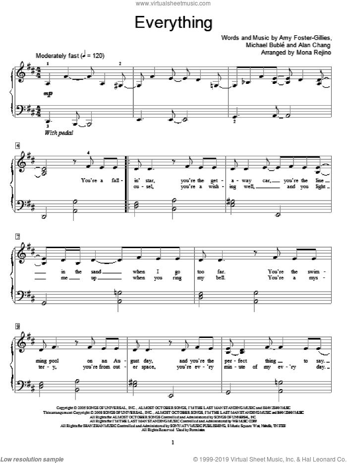 Everything sheet music for piano solo (elementary) by Michael Buble, Mona Rejino, Miscellaneous, Alan Chang and Amy Foster-Gillies, wedding score, beginner piano (elementary)