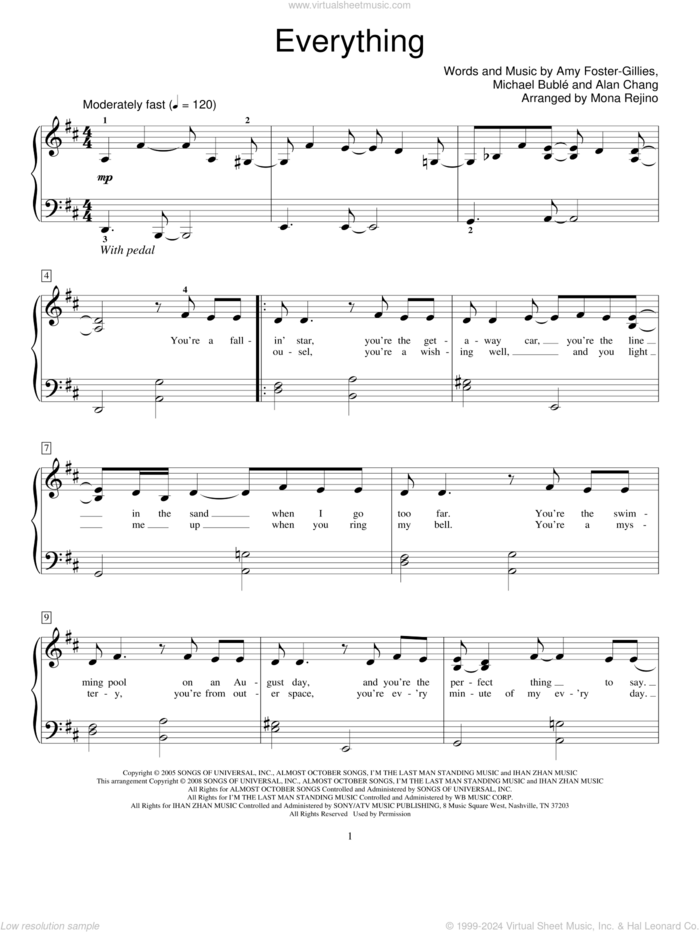 Everything sheet music for piano solo (elementary) by Michael Buble, Mona Rejino, Miscellaneous, Alan Chang and Amy Foster-Gillies, wedding score, beginner piano (elementary)