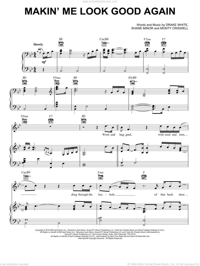 Makin' Me Look Good Again sheet music for voice, piano or guitar by Drake White, Monty Criswell and Shane Minor, intermediate skill level