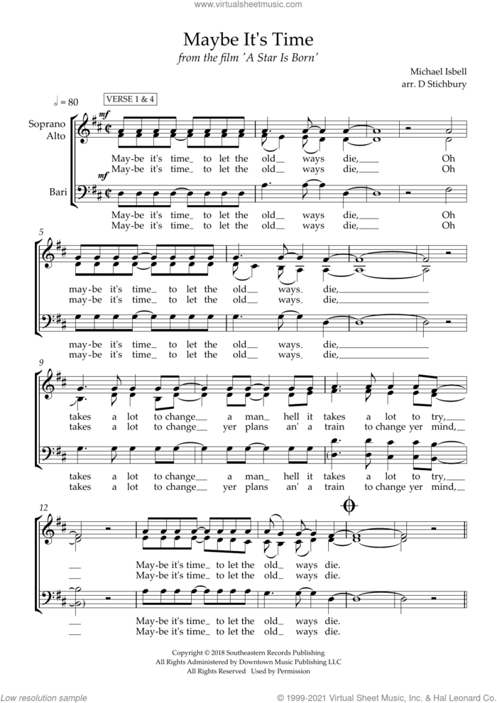 Maybe It's Time (arr. Dom Stichbury) sheet music for choir (SAB: soprano, alto, bass) by Bradley Cooper, Dom Stichbury and Michael Isbell, intermediate skill level