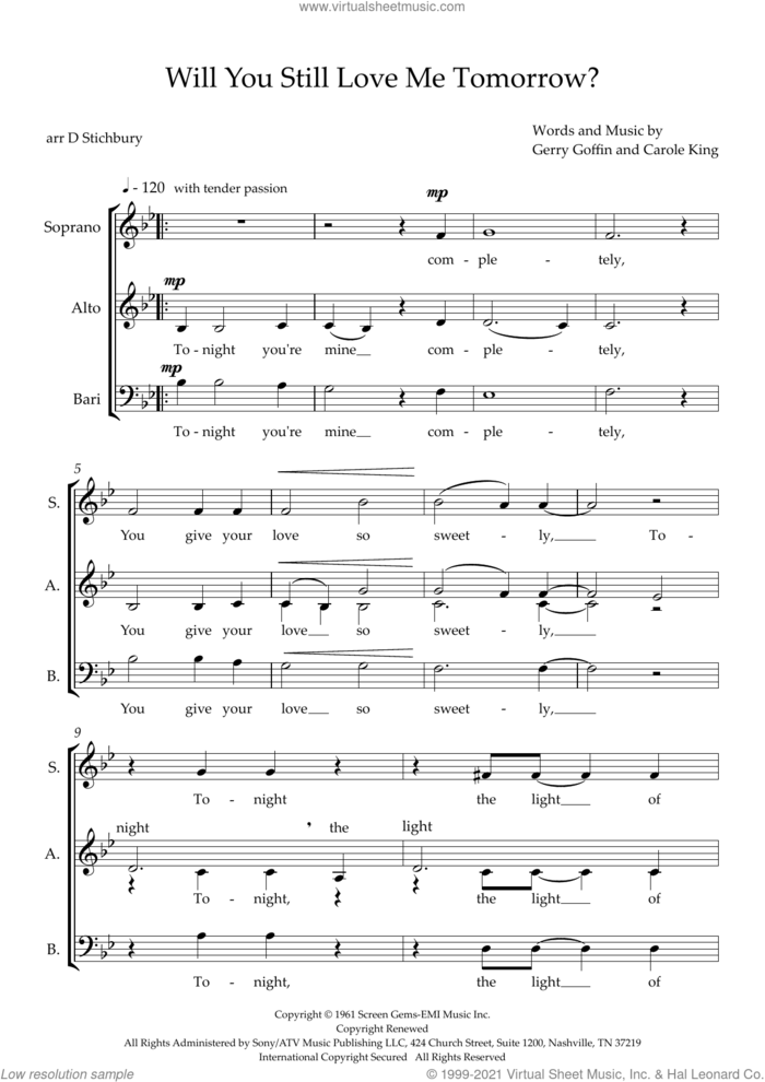 Will You Love Me Tomorrow (Will You Still Love Me Tomorrow) (arr. Dom Stichbury) sheet music for choir (SAB: soprano, alto, bass) by The Shirelles, Dom Stichbury, Carole King and Gerry Goffin, intermediate skill level
