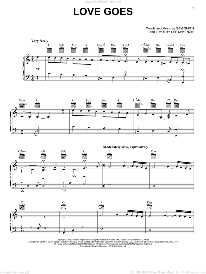 Love Goes (feat. Labrinth) sheet music for voice, piano or guitar by Sam Smith, Labrinth and Timothy Lee McKenzie, intermediate skill level