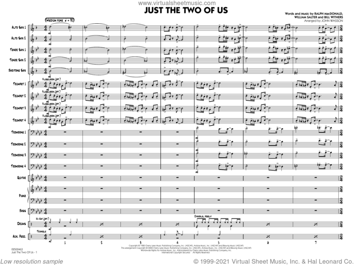 Just the Two of Us (arr. John Wasson) (COMPLETE) sheet music for jazz band by Bill Withers, Grover Washington Jr. feat. Bill Withers, John Wasson, Ralph MacDonald and William Salter, intermediate skill level