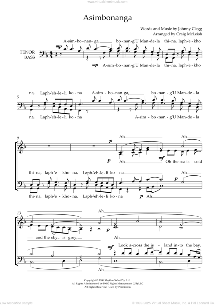 Asimbonanga (arr. Craig McLeish) sheet music for choir (TTBB: tenor, bass) by Johnny Clegg & Savuka, Craig McLeish and Johnny Clegg, intermediate skill level