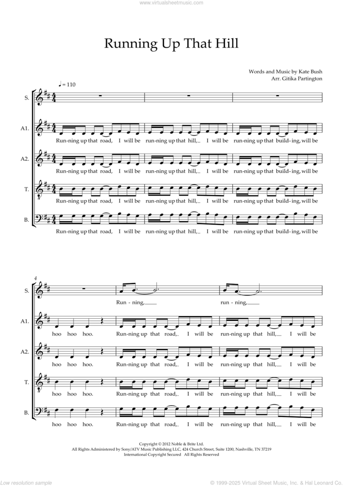 Running Up That Hill (A Deal With God) 2012 Remix (arr. Gitika Partington) sheet music for choir (SAATB) by Kate Bush and Gitika Partington, intermediate skill level