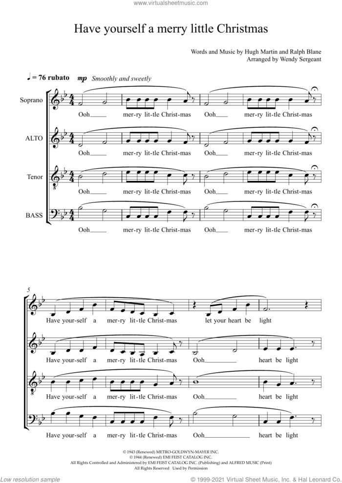 Have Yourself a Merry Little Christmas (arr. Wendy Sergeant) sheet music for choir (SATB: soprano, alto, tenor, bass) by Frank Sinatra, Wendy Sergeant, Hugh Martin and Ralph Blane, intermediate skill level