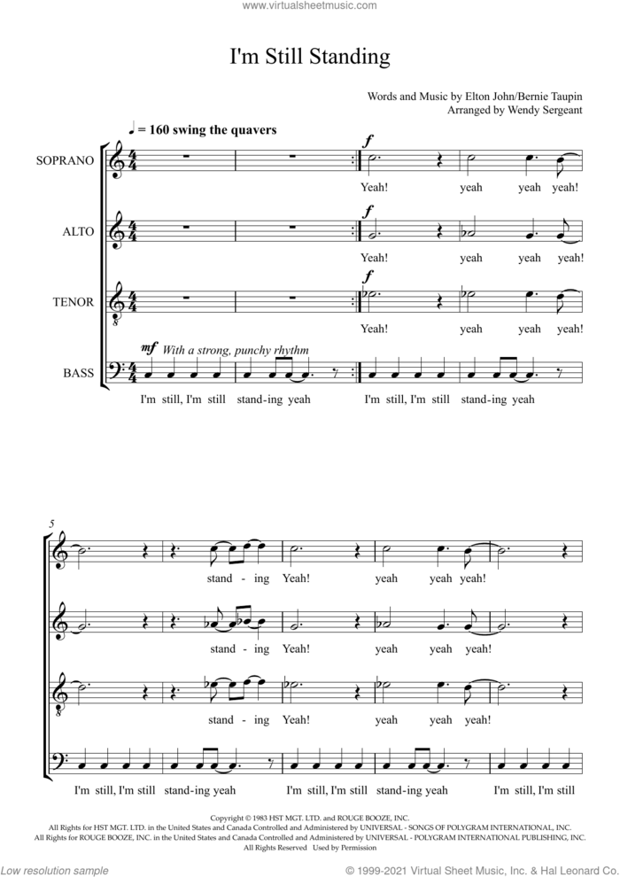 I'm Still Standing (arr. Wendy Sergeant) sheet music for choir (SATB: soprano, alto, tenor, bass) by Elton John, Wendy Sergeant and Bernie Taupin, intermediate skill level