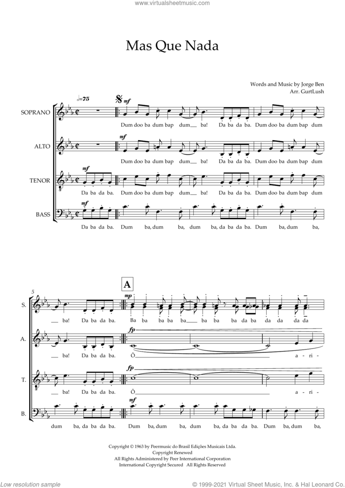 Mas Que Nada (arr. Sam Burns) sheet music for choir (SSAATTB) by Sergio Mendes, Sam Burns and Jorge Ben, intermediate skill level