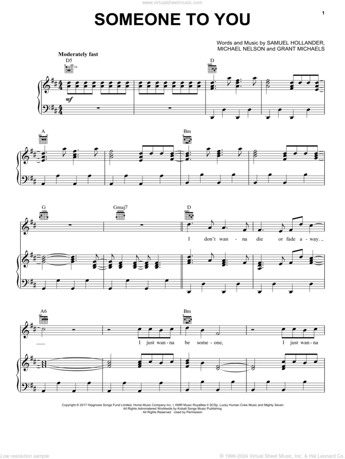 Someone To You sheet music for voice, piano or guitar by BANNERS, Grant Michaels, Michael Nelson and Sam Hollander, intermediate skill level