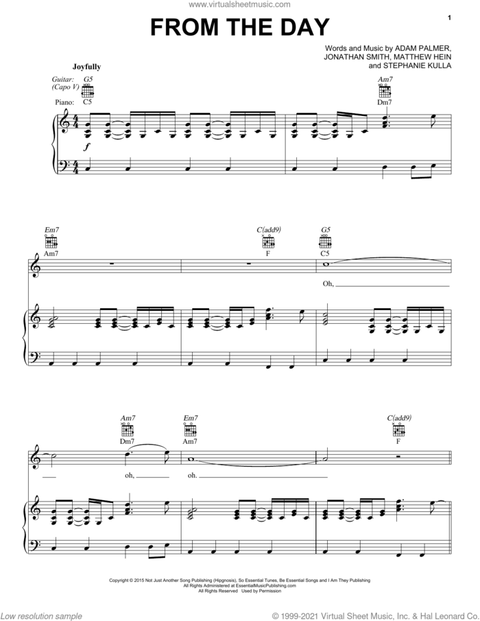 From The Day sheet music for voice, piano or guitar by I Am They, Adam Palmer, Jonathan Smith, Matthew Hein and Stephanie Kulla, intermediate skill level