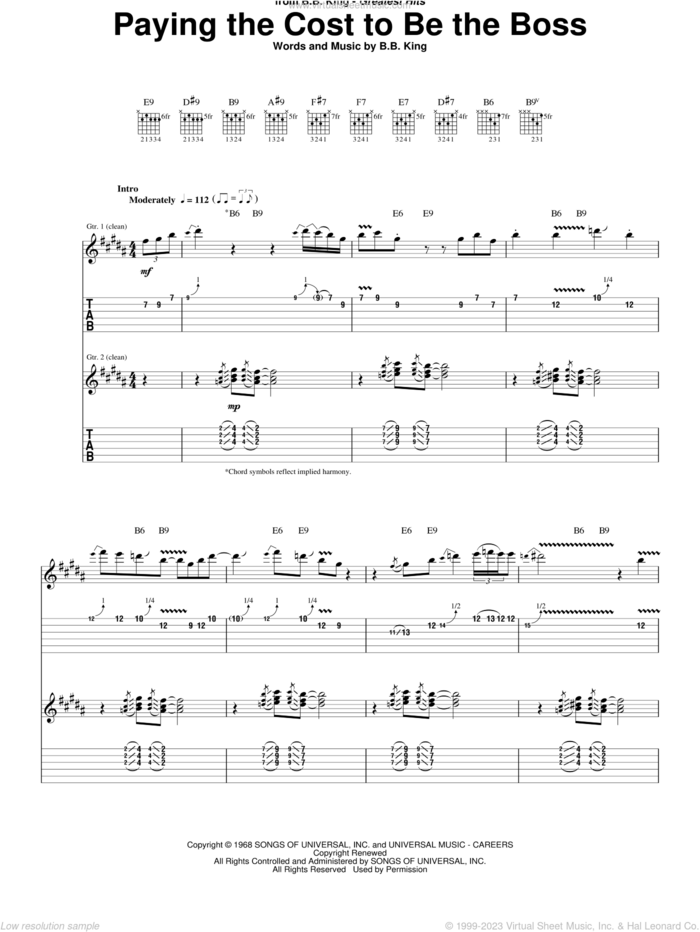 Paying The Cost To Be The Boss sheet music for guitar (tablature) by B.B. King, intermediate skill level