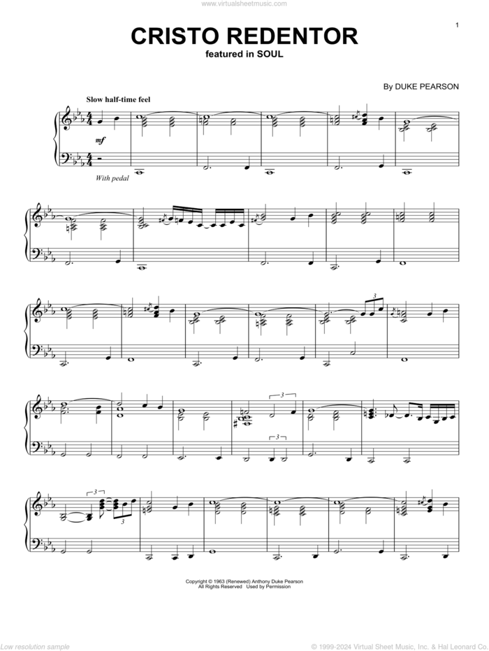 Cristo Redentor (from Soul) sheet music for piano solo by Jon Batiste, Donald Byrd and Duke Pearson, intermediate skill level