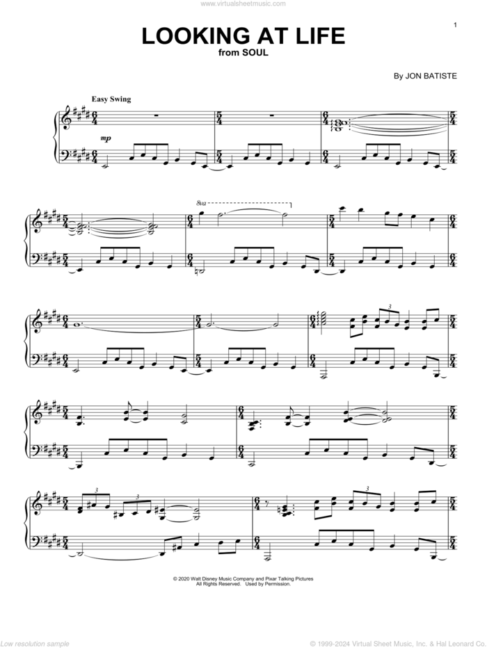 Looking At Life (from Soul) sheet music for piano solo by Jon Batiste, intermediate skill level