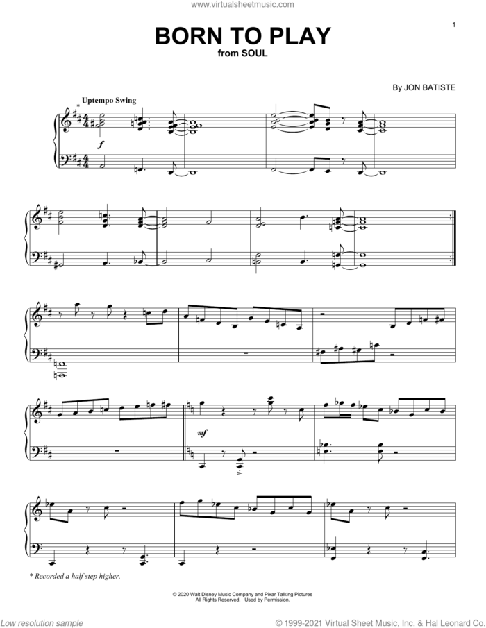 Born To Play (from Soul) sheet music for piano solo by Jon Batiste, intermediate skill level