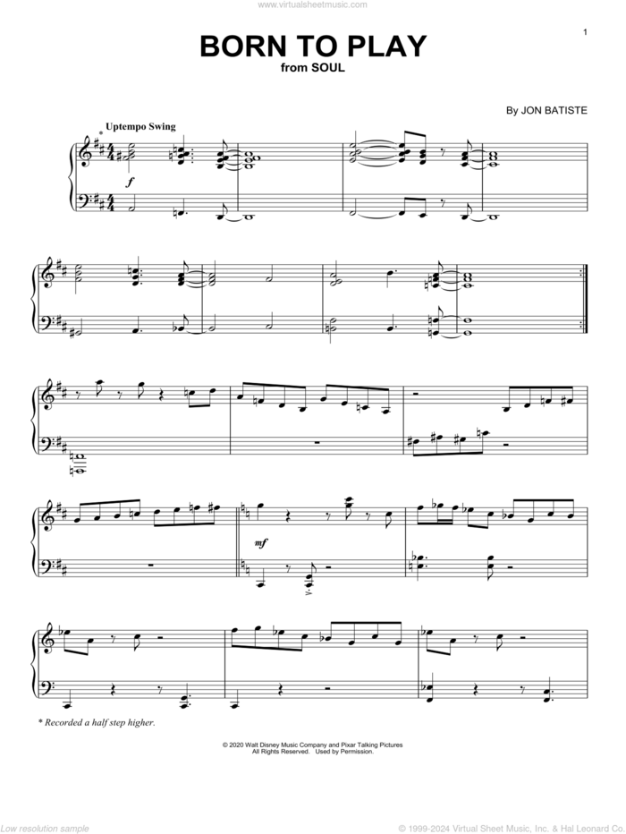 Born To Play (from Soul) sheet music for piano solo by Jon Batiste, intermediate skill level