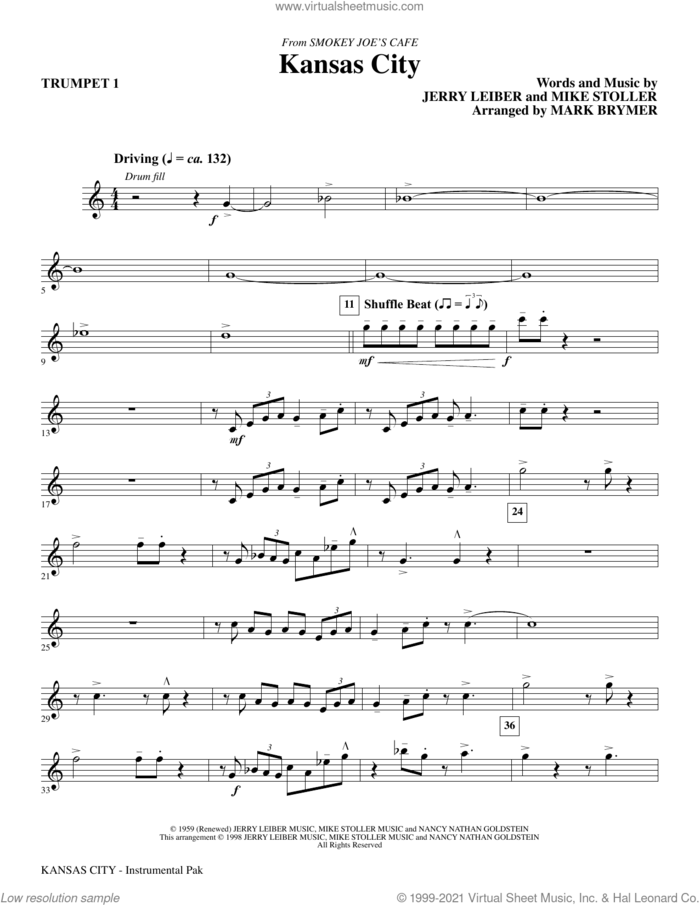 Kansas City (from Smokey Joe's Cafe) (arr. Mark Brymer) (complete set of parts) sheet music for orchestra/band by The Beatles, James Brown, Jerry Leiber, Jerry Leiber and Mike Stoller, Little Richard, Little Willie Littlefield, Mark Brymer, Mike Stoller and Wilbert Harrison, intermediate skill level