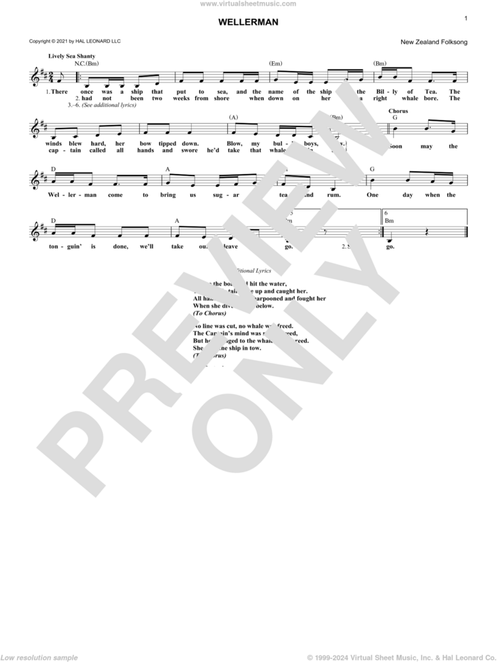 Wellerman sheet music for voice and other instruments (fake book) by New Zealand Folksong, intermediate skill level