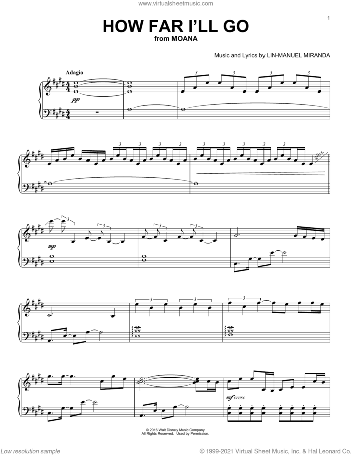 How Far I'll Go (from Moana) [Classical version] sheet music for piano solo by Lin-Manuel Miranda, classical score, intermediate skill level