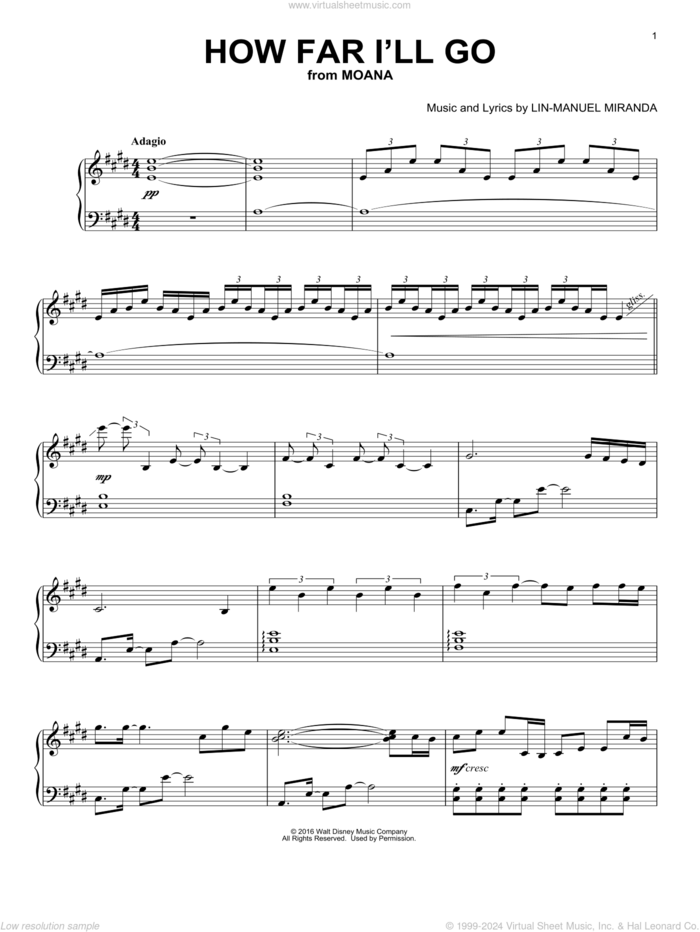 How Far I'll Go (from Moana) [Classical version] sheet music for piano solo by Lin-Manuel Miranda, classical score, intermediate skill level