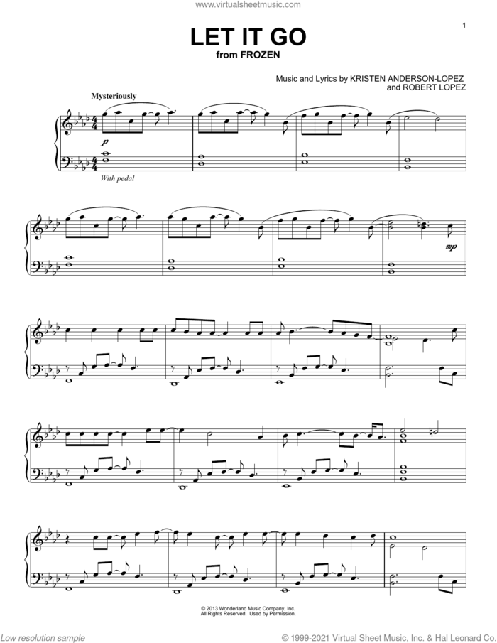 Let It Go (from Frozen) [Classical version] sheet music for piano solo by Robert Lopez, Idina Menzel, Kristen Anderson-Lopez and Kristen Anderson-Lopez & Robert Lopez, classical score, intermediate skill level