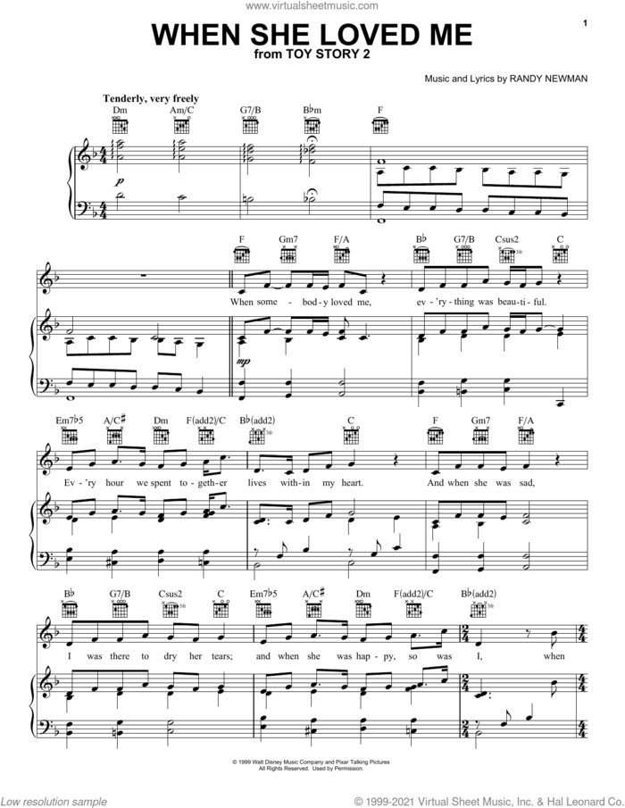When She Loved Me (from Toy Story 2) [Classical version] sheet music for voice, piano or guitar by Randy Newman, Sarah McLachlan and The Opera Men, classical score, intermediate skill level