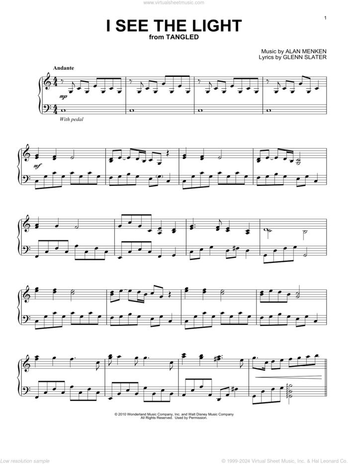 I See The Light (from Tangled) [Classical version] sheet music for piano solo by Alan Menken and Glenn Slater, classical score, intermediate skill level