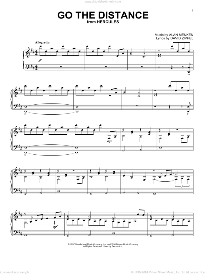 Go The Distance (from Hercules) [Classical version] sheet music for piano solo by Alan Menken, Michael Bolton, Alan Menken & David Zippel and David Zippel, classical score, intermediate skill level