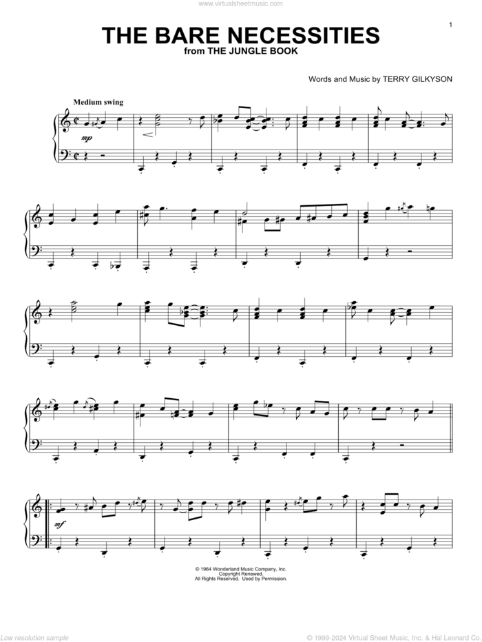 The Bare Necessities (from The Jungle Book) [Classical version] sheet music for piano solo by Terry Gilkyson, classical score, intermediate skill level