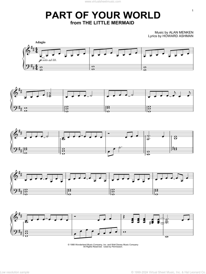 Part Of Your World (from The Little Mermaid) [Classical version] sheet music for piano solo by Alan Menken, Kaori Muraji and Howard Ashman, classical score, intermediate skill level