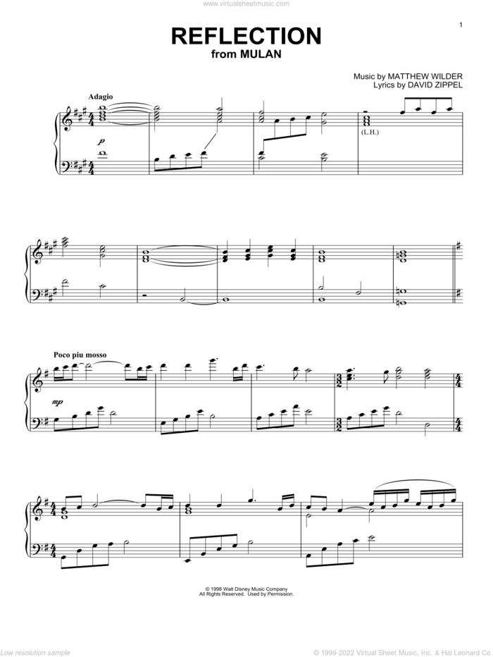 Reflection (from Mulan) [Classical version] sheet music for piano solo by David Zippel, Christina Aguilera and Matthew Wilder, classical score, intermediate skill level