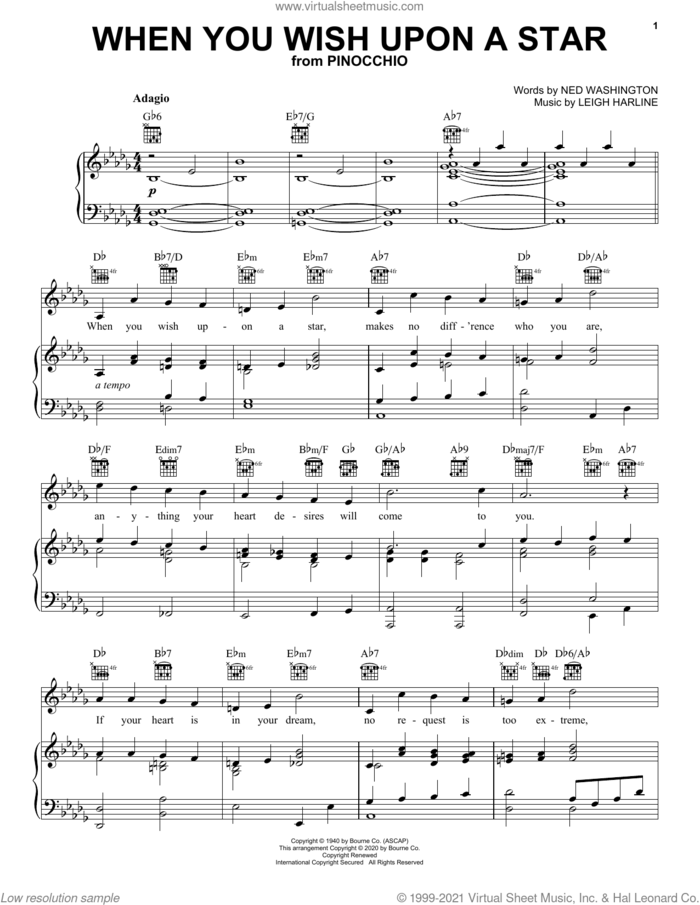 When You Wish Upon A Star (from Pinocchio) [Classical version] sheet music for voice, piano or guitar by Ned Washington, Renee Fleming and Leigh Harline, classical score, intermediate skill level