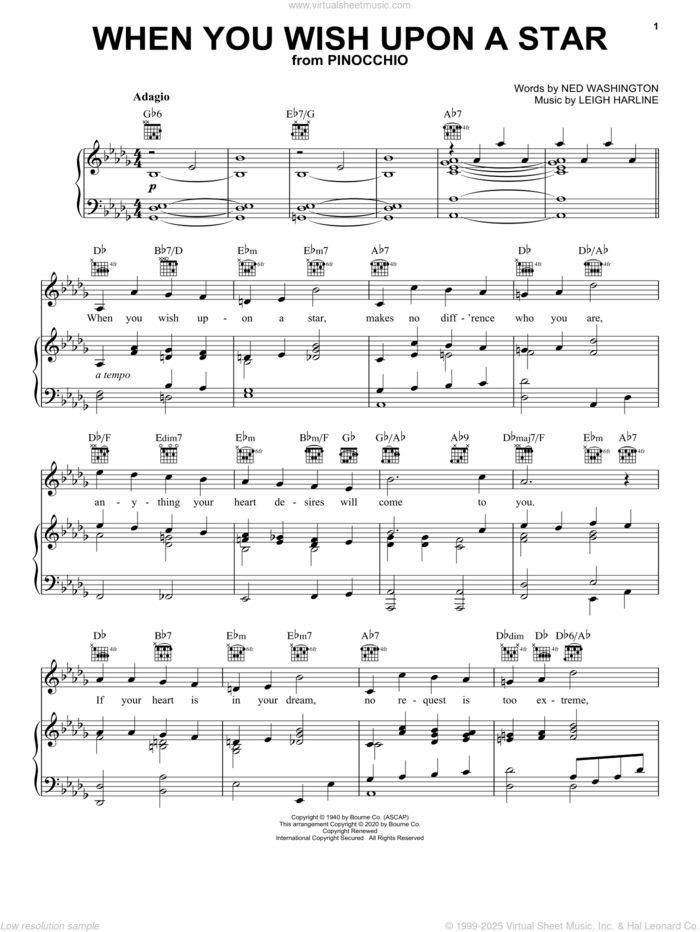 When You Wish Upon A Star (from Pinocchio) [Classical version] sheet music for voice, piano or guitar by Ned Washington, Renee Fleming and Leigh Harline, classical score, intermediate skill level