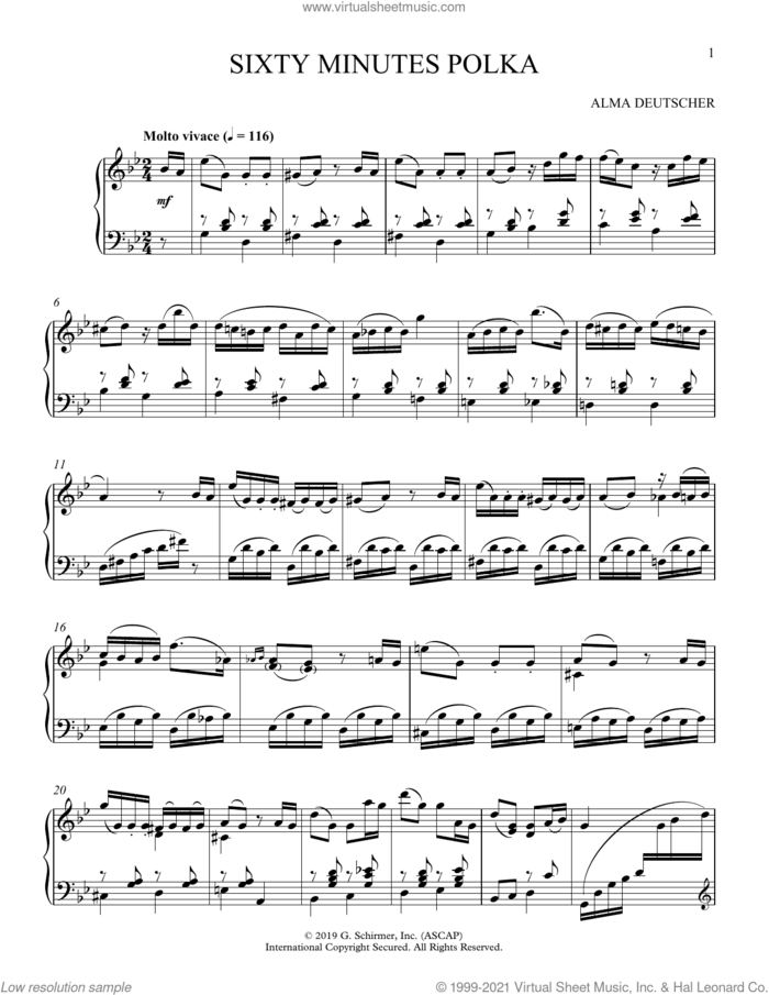 Sixty Minutes Polka sheet music for piano solo by Alma Deutscher, classical score, intermediate skill level