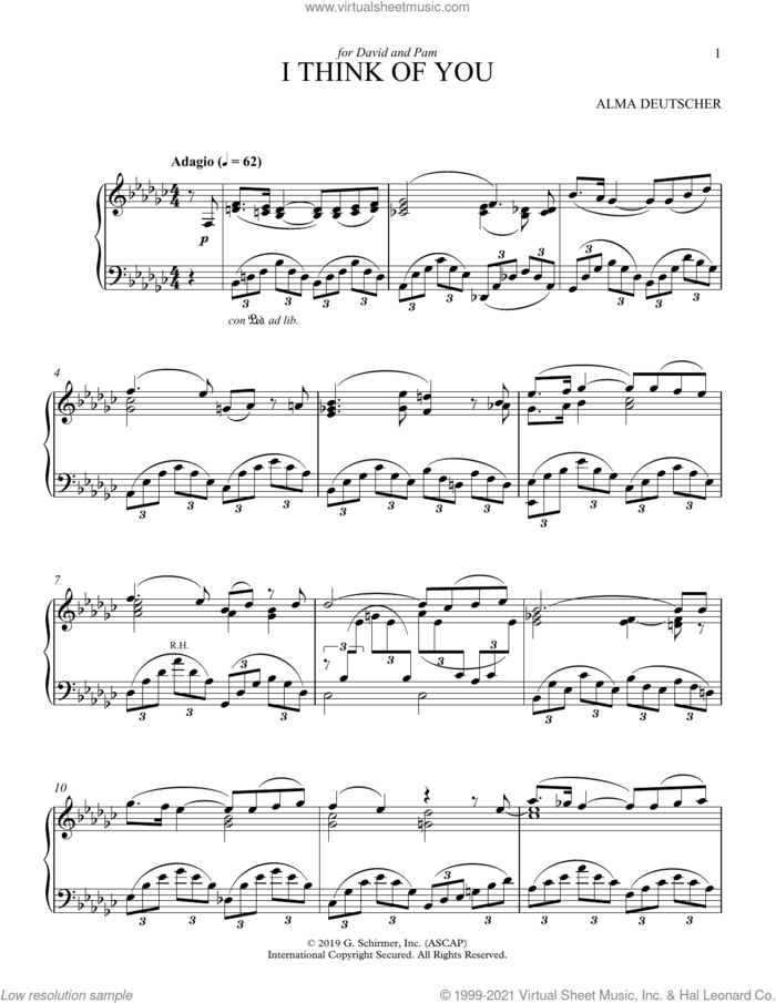 I Think Of You sheet music for piano solo by Alma Deutscher, classical score, intermediate skill level