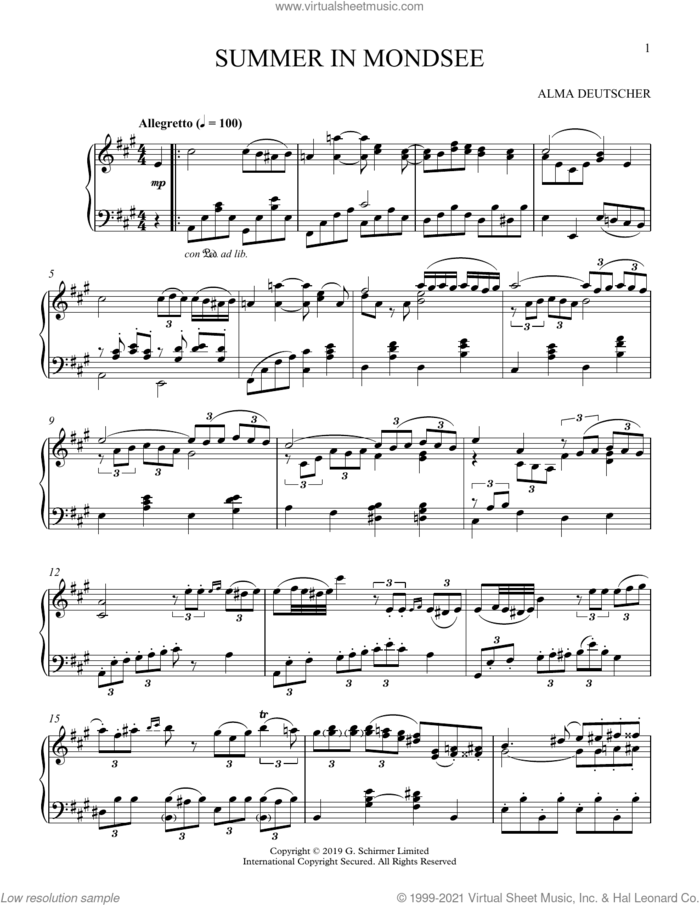 Summer In Mondsee (Allegretto in A Major) sheet music for piano solo by Alma Deutscher, classical score, intermediate skill level