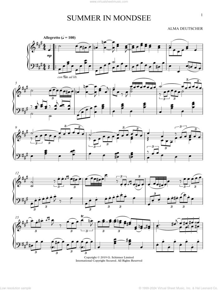 Summer In Mondsee (Allegretto in A Major) sheet music for piano solo by Alma Deutscher, classical score, intermediate skill level