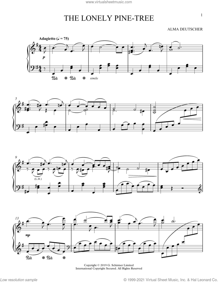 The Lonely Pine-Tree sheet music for piano solo by Alma Deutscher, classical score, intermediate skill level