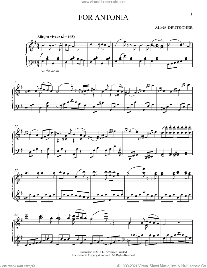 For Antonia (Variations on a Melody in G Major) sheet music for piano solo by Alma Deutscher, classical score, intermediate skill level