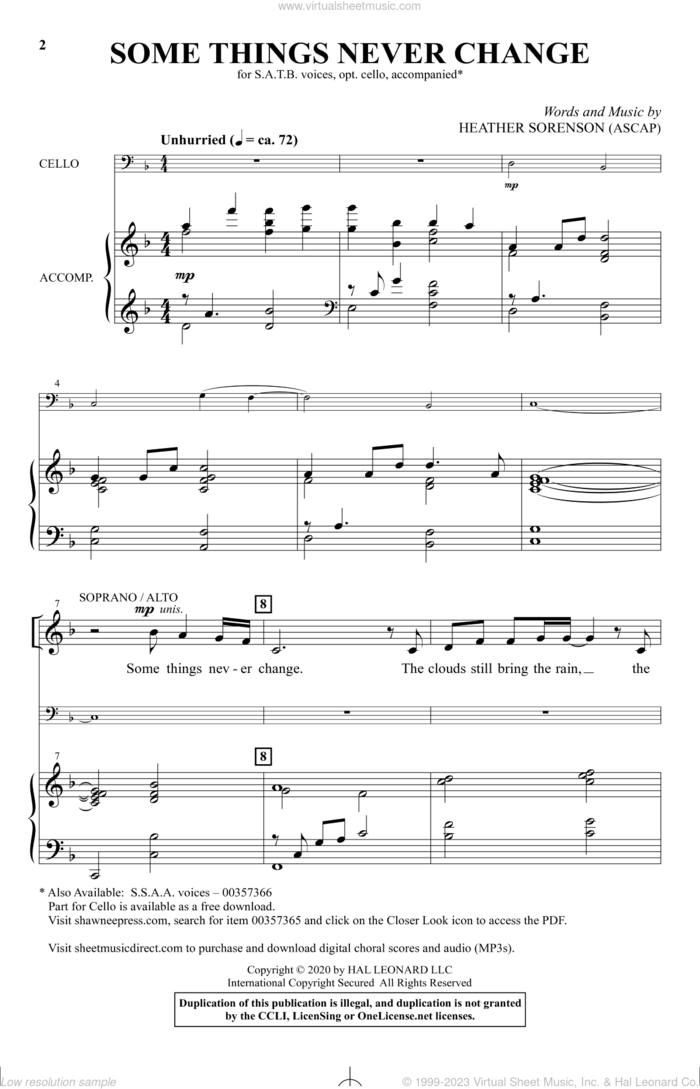 Some Things Never Change sheet music for choir (SATB: soprano, alto, tenor, bass) by Heather Sorenson, intermediate skill level
