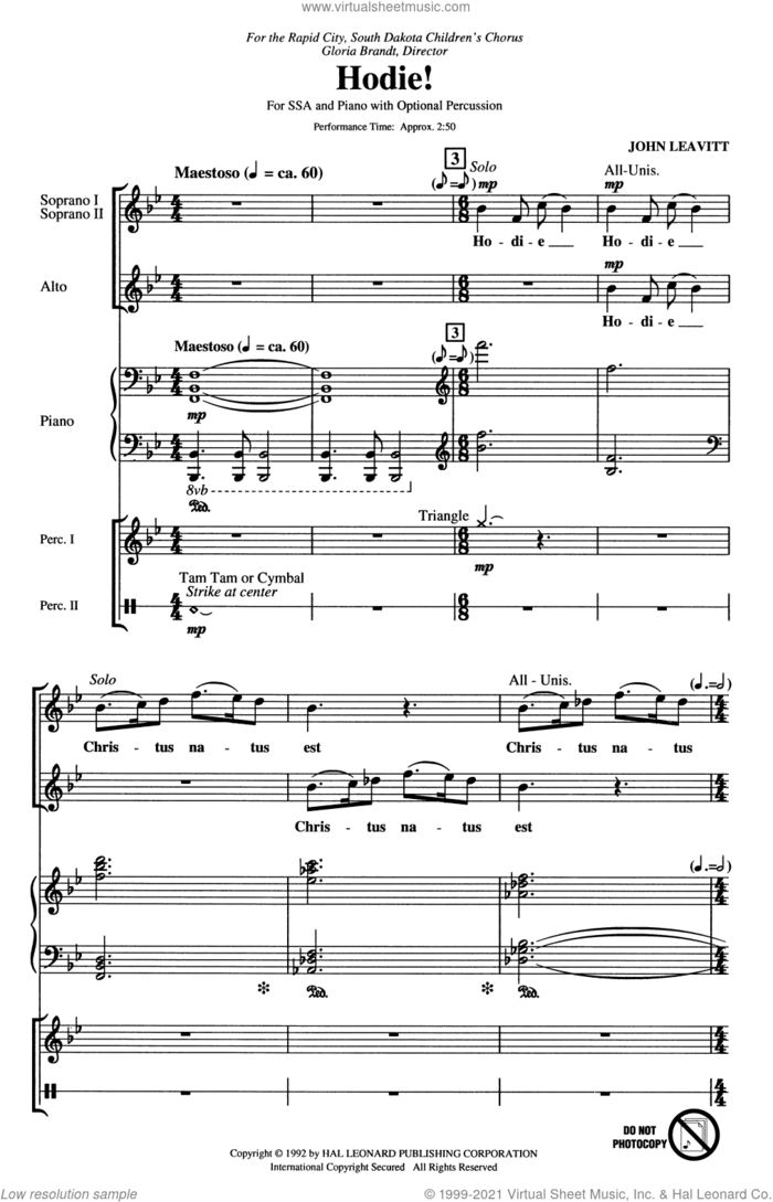 Hodie! sheet music for choir (SSA: soprano, alto) by John Leavitt, intermediate skill level